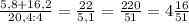 \frac{5,8+16,2}{20,4:4} = \frac{22}{5,1} = \frac{220}{51} = 4\frac{16}{51}