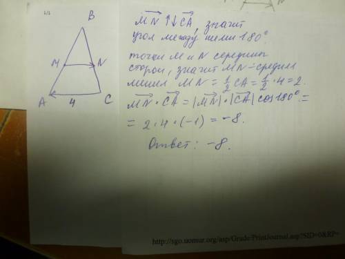 Сторона равнобедренного треугольника авс равна 4. точки м и n соответственно середины ab и вс. найти