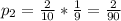 p_2= \frac{2}{10} * \frac{1}{9}= \frac{2}{90}