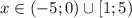 x \in (-5;0)\cup[1;5)