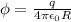 \phi= \frac{q}{4 \pi \epsilon_0 R }