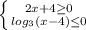 \left \{ {2x+4 \geq 0} \atop { log_{3}(x-4) \leq 0 }} \right.