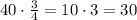 40\cdot\frac34=10\cdot3=30