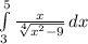 \int\limits^5_3 { \frac{x}{ \sqrt[4]{ x^2-9}} } \, dx