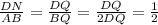 \frac{DN}{AB} = \frac{DQ}{BQ} = \frac{DQ}{2DQ } = \frac{1}{2}