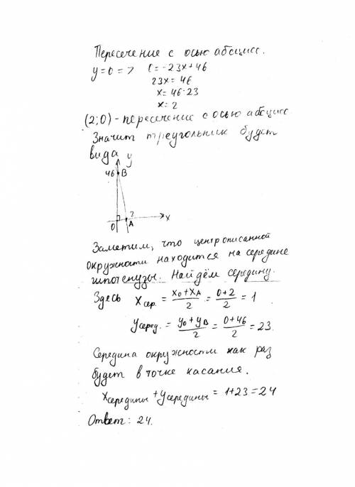 Точка (x0; y0) центр окружности,описанной около треугольника,образованного осями координат и касател