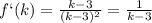 f`(k)= \frac{k-3}{(k-3) ^{2} }= \frac{1}{k-3}