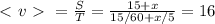 \ \textless \ v\ \textgreater \ = \frac{S}{T} = \frac{15+x}{15/60+x/5}=16