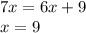 7x=6x+9\\x=9