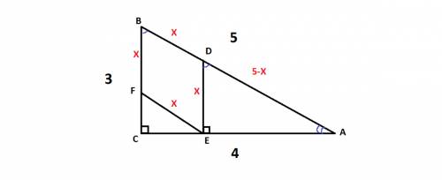 Дан прямоугольный треугольник авс с катетами вс = 3 и ас = 4. ромб вdеf расположен в треугольнике ав