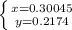 \left \{ {{x=0.30045} \atop {y=0.2174}} \right.