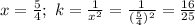 x=\frac{5}{4};\,\,k= \frac{1}{x^2}= \frac{1}{(\frac{5}{4})^2} = \frac{16}{25}