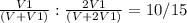 \frac{V1}{(V+V1)} : \frac{2V1}{(V+2V1)}=10/15