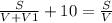 \frac{S}{V+V1} +10= \frac{S}{V}