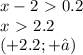 x-2\ \textgreater \ 0.2 \\ x\ \textgreater \ 2.2 \\ (+2.2;+∞)