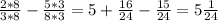 \frac{2*8}{3*8}- \frac{5*3}{8*3} =5+ \frac{16}{24} - \frac{15}{24} =5 \frac{1}{24}