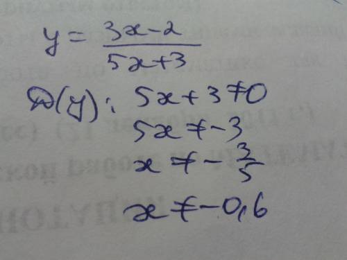 Найдите область определения функций ; у=3х-2/5х+3