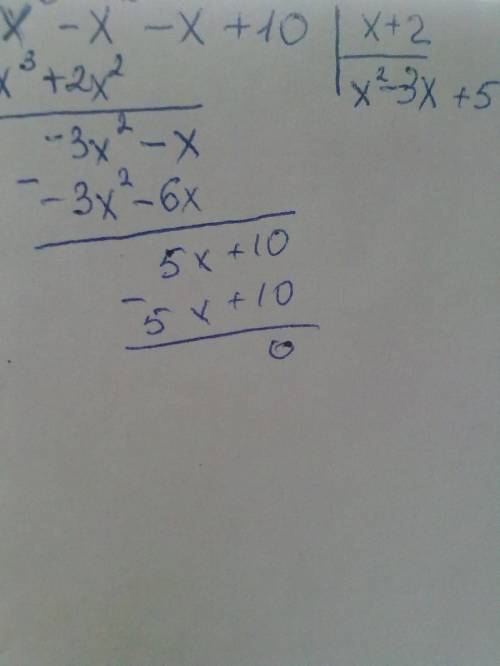 Разделить (x^3-x^2-x+10): (x+2) в столбик