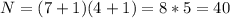 N=(7+1)(4+1) = 8*5 = 40