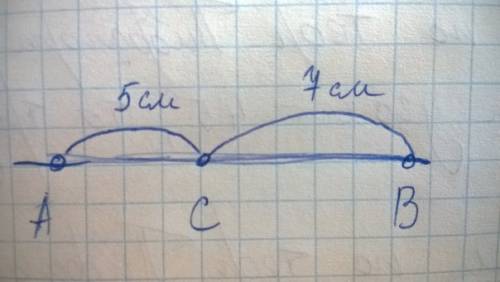 Точки a,b,c лежат на одной прямой. принадлежит ли точка в отрезку ас, если ас,-5 см, вс =7см? объясн