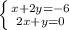 \left \{ {{x+2y=-6} \atop {2x+y=0}} \right.