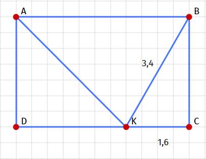 Дано abcdпрямоугольник ak-биссектриса bk=3,4см ; kc=1,6см найти: pabcd