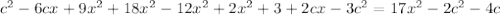 c^{2} -6cx+9 x^{2} +18 x^{2} -12 x^{2} +2 x^{2} +3+2cx-3c^{2} =17 x^{2}-2 c^{2} -4c