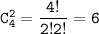 \tt C^2_4= \dfrac{4!}{2!2!}= 6