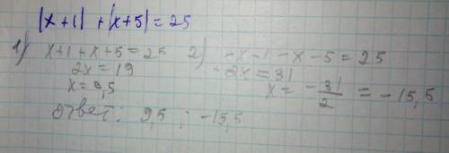 X+1|+|x-(-5)|=-5^2 подскажите как решать подобного плана уравнения