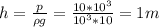 h= \frac{p}{\rho g } = \frac{10*10 ^{3} }{10 ^{3} *10} =1m