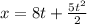 x= 8t + \frac{5t^2}{2}