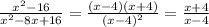 \frac{ x^{2} -16}{ x^{2}-8x+16}= \frac{(x-4)(x+4)}{(x-4)^{2} }= \frac{x+4}{x-4}