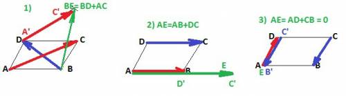 Дан параллелограмм abcd постройте сумму векторов: 1) bd + ac = 2) ab + dc = 3) ad + cb =