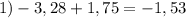 1) -3,28+1,75=-1,53