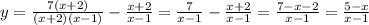 y= \frac{7(x+2)}{(x+2)(x-1)}- \frac{x+2}{x-1}=\frac{7}{x-1}- \frac{x+2}{x-1}= \frac{7-x-2}{x-1}=\frac{5-x}{x-1}