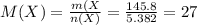 M(X)= \frac{m(X}{n(X)}= \frac{145.8}{5.382}=27