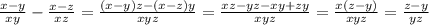 \frac{x-y}{xy}- \frac{x-z}{xz}= \frac{(x-y)z-(x-z)y}{xyz}= \frac{xz-yz-xy+zy}{xyz}= \frac{x(z-y)}{xyz}= \frac{z-y}{yz}