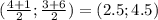 ( \frac{4+1}{2} ; \frac{ 3+6 }{2} ) = ( 2.5;4.5)