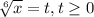 \sqrt[6]{x} =t, t \geq 0