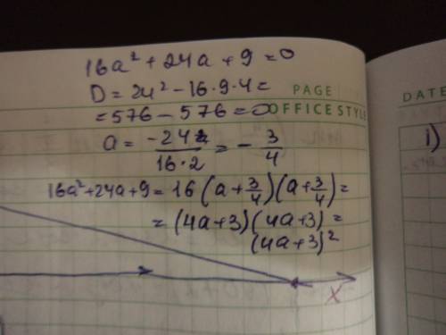 Разложите на множители трёхчлен: 16а^2+24а+9 через дискриминат