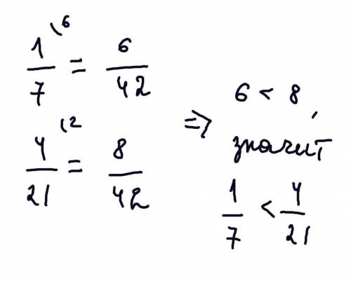 Подскажите, какая дробь больше - 1 или 4 - - 7 21