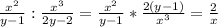 \frac{x^{2} }{y-1} : \frac{x^{3} }{2y-2} = \frac{x^{2} }{y-1}* \frac{2(y-1)}{ x^{3} } = \frac{2}{x}