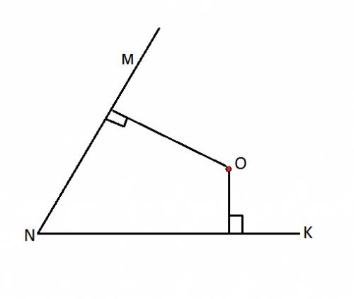 Начертить угол mnk внутри этого угла взять точку о из точки о к сторонам mnk провести прямые перпенд