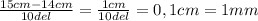 \frac{15cm-14cm}{10del} = \frac{1cm}{10del}=0,1cm=1mm