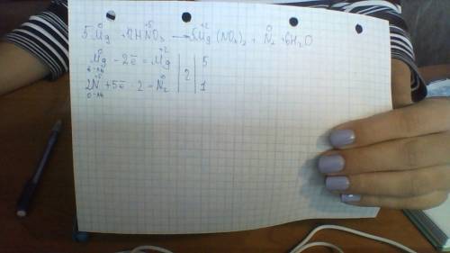 Расставить коэффициенты методом электронного mg + hno3 -> mg(no3)2 +n2 +h2o