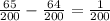 \frac{65}{200} - \frac{64}{200} = \frac{1}{200}