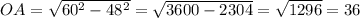 OA=\sqrt{60^2-48^2}= \sqrt{3600-2304}= \sqrt{1296}=36