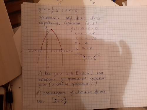 Дана функция y=-1/2x^2+2x+6 1/найдите все значения х, при которых функция принемает положительные зн