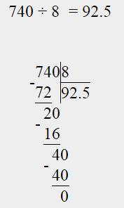 Как решить пример 740 делить на 8 в столбик