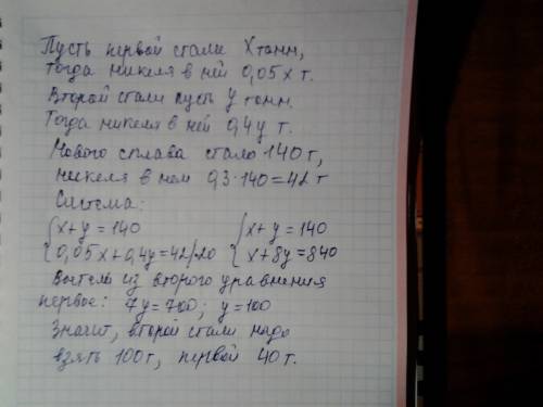 Єсталь двох сортів із вмістом нікелю 5% і 40%.скільки сталі одного та іншого сорту потрібно взяти,що